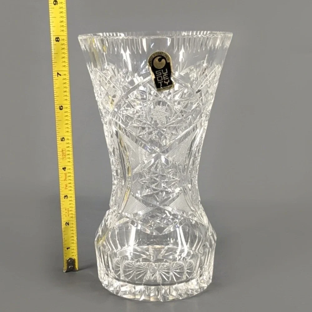 Sudety 24% Lead Crystal Vase Hand Cut Pinwheel Starburst Poland 8 Inch